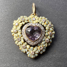 Load image into Gallery viewer, Edwardian Morganite Heart Platinum Gold Diamond Enamel Pendant