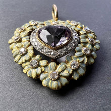 Load image into Gallery viewer, Edwardian Morganite Heart Platinum Gold Diamond Enamel Pendant