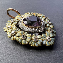 Load image into Gallery viewer, Edwardian Morganite Heart Platinum Gold Diamond Enamel Pendant