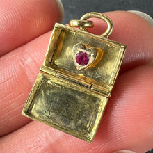 Load image into Gallery viewer, Vintage Weekend Suitcase Love Heart 18K Yellow Gold Ruby Charm Pendant