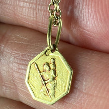 Load image into Gallery viewer, Small Vintage French St Christopher 18K Yellow Gold Charm Pendant with Key Chain
