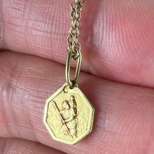 Load image into Gallery viewer, Small Vintage French St Christopher 18K Yellow Gold Charm Pendant with Key Chain