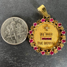 Load image into Gallery viewer, Vintage French Augis Plus Qu’Hier Heart Halo 18K Yellow Gold Love Medal Pendant