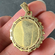 Load image into Gallery viewer, Vintage French Augis Plus Qu’Hier Heart Halo 18K Yellow Gold Love Medal Pendant