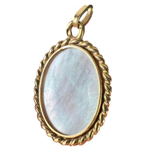 Load image into Gallery viewer, French Oval Mother of Pearl Twisted Wire Frame 18K Yellow Gold Charm Pendant