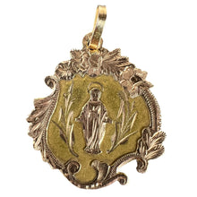 Load image into Gallery viewer, Antique French Virgin Mary Floral 18K Yellow Rose Gold Religious Pendant Medal