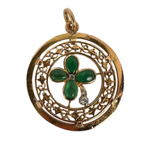 Load image into Gallery viewer, French Lucky Shamrock Four Leaf Clover 18K Yellow Gold Diamond Charm Pendant