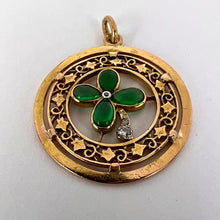 Load image into Gallery viewer, French Lucky Shamrock Four Leaf Clover 18K Yellow Gold Diamond Charm Pendant