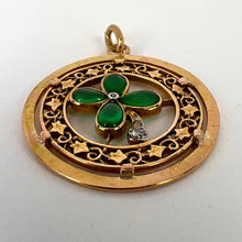 Load image into Gallery viewer, French Lucky Shamrock Four Leaf Clover 18K Yellow Gold Diamond Charm Pendant