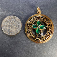 Load image into Gallery viewer, French Lucky Shamrock Four Leaf Clover 18K Yellow Gold Diamond Charm Pendant