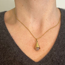 Load image into Gallery viewer, 18 Karat Yellow Gold Ridged Bell with Rose Quartz Bead Charm Pendant
