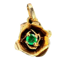 Load image into Gallery viewer, French Rose 18K Yellow Gold Emerald Charm Pendant