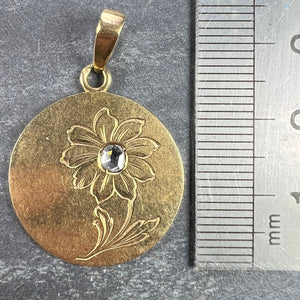 French Daisy Margherite Flower 18 Karat Yellow Gold Diamond Charm Pendant