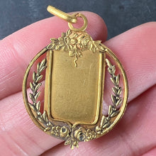 Load image into Gallery viewer, Antique French Shield Flowers Roses Leaves Wreath 18K Yellow Gold Medal Pendant