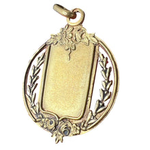 Load image into Gallery viewer, Antique French Shield Flowers Roses Leaves Wreath 18K Yellow Gold Medal Pendant