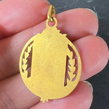 Load image into Gallery viewer, Antique French Shield Flowers Roses Leaves Wreath 18K Yellow Gold Medal Pendant