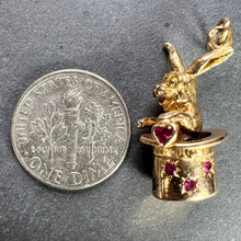 Load image into Gallery viewer, French Rabbit Heart Magician Hat 18K Yellow Gold Ruby Charm Pendant