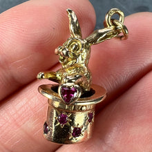 Load image into Gallery viewer, French Rabbit Heart Magician Hat 18K Yellow Gold Ruby Charm Pendant