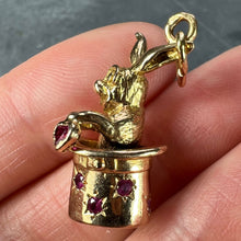 Load image into Gallery viewer, French Rabbit Heart Magician Hat 18K Yellow Gold Ruby Charm Pendant