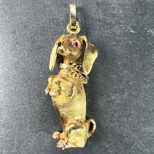 Load image into Gallery viewer, Large Dachshund Dog 18K Yellow White Gold Ruby Charm Pendant