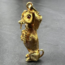 Load image into Gallery viewer, Large Dachshund Dog 18K Yellow White Gold Ruby Charm Pendant