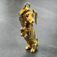 Load image into Gallery viewer, Large Dachshund Dog 18K Yellow White Gold Ruby Charm Pendant