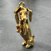 Load image into Gallery viewer, Large Dachshund Dog 18K Yellow White Gold Ruby Charm Pendant