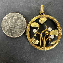 Load image into Gallery viewer, French Mistletoe Leaves and Berries Love 18K Yellow Gold Pearl Charm Pendant