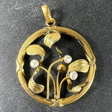 Load image into Gallery viewer, French Mistletoe Leaves and Berries Love 18K Yellow Gold Pearl Charm Pendant