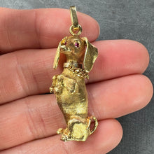Load image into Gallery viewer, Large Dachshund Dog 18K Yellow White Gold Ruby Charm Pendant