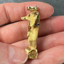 Load image into Gallery viewer, Large Dachshund Dog 18K Yellow White Gold Ruby Charm Pendant