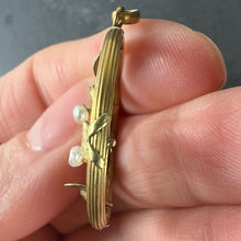 Load image into Gallery viewer, French Mistletoe Leaves and Berries Love 18K Yellow Gold Pearl Charm Pendant
