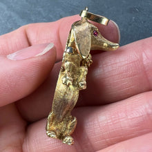 Load image into Gallery viewer, Large Dachshund Dog 18K Yellow White Gold Ruby Charm Pendant