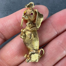 Load image into Gallery viewer, Large Dachshund Dog 18K Yellow White Gold Ruby Charm Pendant