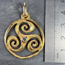 Load image into Gallery viewer, French Pierre Toulhart Triskel Triskelion 18K Yellow Gold Diamond Pendant