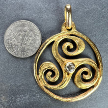 Load image into Gallery viewer, French Pierre Toulhart Triskel Triskelion 18K Yellow Gold Diamond Pendant