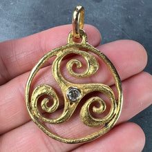 Load image into Gallery viewer, French Pierre Toulhart Triskel Triskelion 18K Yellow Gold Diamond Pendant
