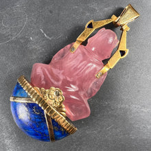 Load image into Gallery viewer, Large French 18K Yellow Gold Ruby Rose Quartz Lapis Buddha Pendant