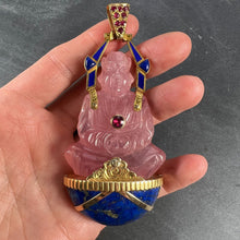 Load image into Gallery viewer, Large French 18K Yellow Gold Ruby Rose Quartz Lapis Buddha Pendant