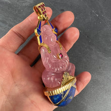 Load image into Gallery viewer, Large French 18K Yellow Gold Ruby Rose Quartz Lapis Buddha Pendant