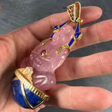 Load image into Gallery viewer, Large French 18K Yellow Gold Ruby Rose Quartz Lapis Buddha Pendant