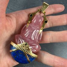 Load image into Gallery viewer, Large French 18K Yellow Gold Ruby Rose Quartz Lapis Buddha Pendant