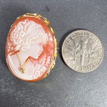 Load image into Gallery viewer, 18K Yellow Gold Diamond Helmet Shell Cameo Brooch Pendant