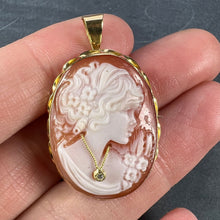 Load image into Gallery viewer, 18K Yellow Gold Diamond Helmet Shell Cameo Brooch Pendant