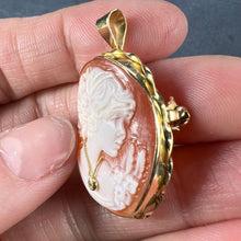 Load image into Gallery viewer, 18K Yellow Gold Diamond Helmet Shell Cameo Brooch Pendant