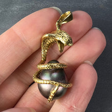 Load image into Gallery viewer, King Cobra Serpent Snake 18K Yellow Gold Tahitian Black Pearl Pendant
