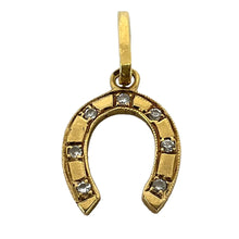 Load image into Gallery viewer, French Lucky Horseshoe 18K Yellow Gold Seven Diamond Charm Pendant