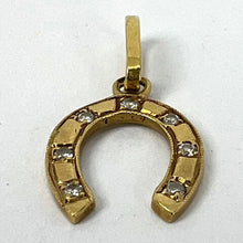 Load image into Gallery viewer, French Lucky Horseshoe 18K Yellow Gold Seven Diamond Charm Pendant