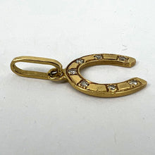 Load image into Gallery viewer, French Lucky Horseshoe 18K Yellow Gold Seven Diamond Charm Pendant