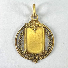 Load image into Gallery viewer, Antique French Shield Flowers Roses Leaves Wreath 18K Yellow Gold Medal Pendant